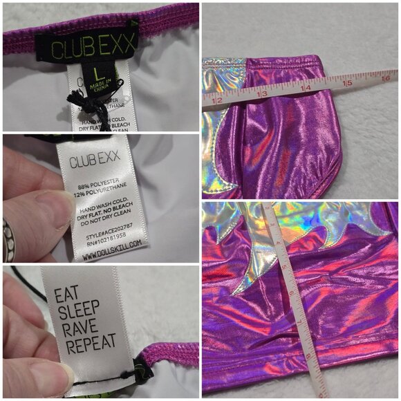 Club Exx ✦ Metallic Holographic Flame Tube Top ✦ Crop Purple & Silver Size L NWT - Picture 7 of 8